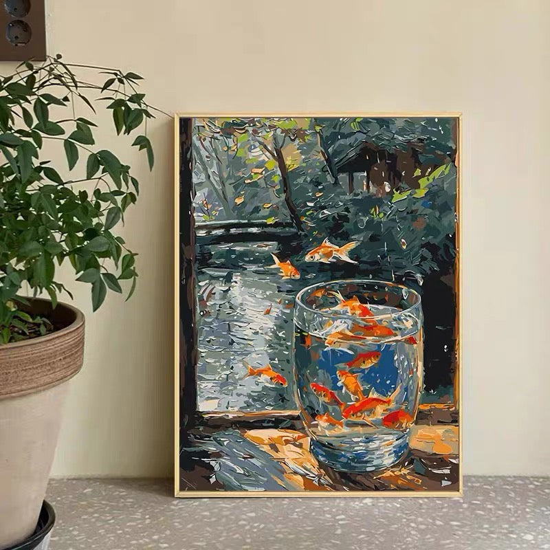 Monet's Rainy Day Goldfish Diamond Painting DIY Craft。