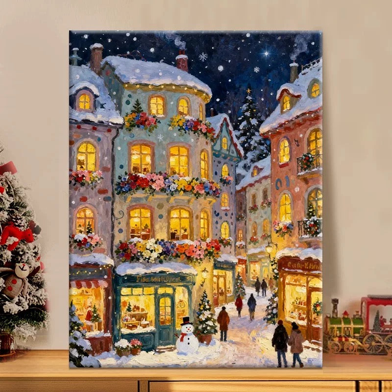 Snowy Christmas Street Scene Diamond Painting DIY
