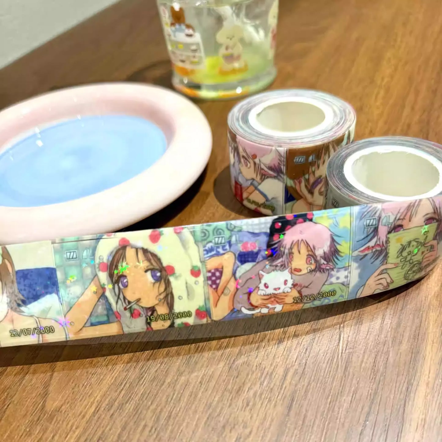 ACCIO × Ollie Frog "Faded Memories" Journal Tape - Grid Pattern Matte/Glitter Lamination Washi Journal Tape