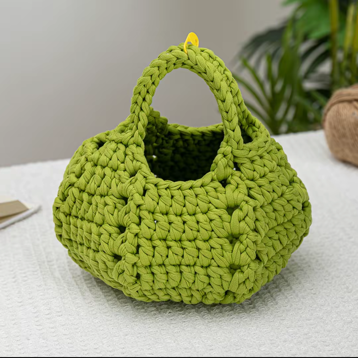Stripe Yarn Handmade Knitting Kit – DIY Crochet Tote Bag, Mini Pumpkin Pouch, Delicate Handbag, Handmade Shoulder Bag