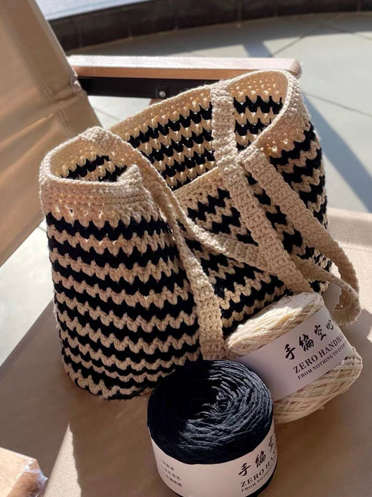 Wave-pattern classic color handmade crochet bag DIY