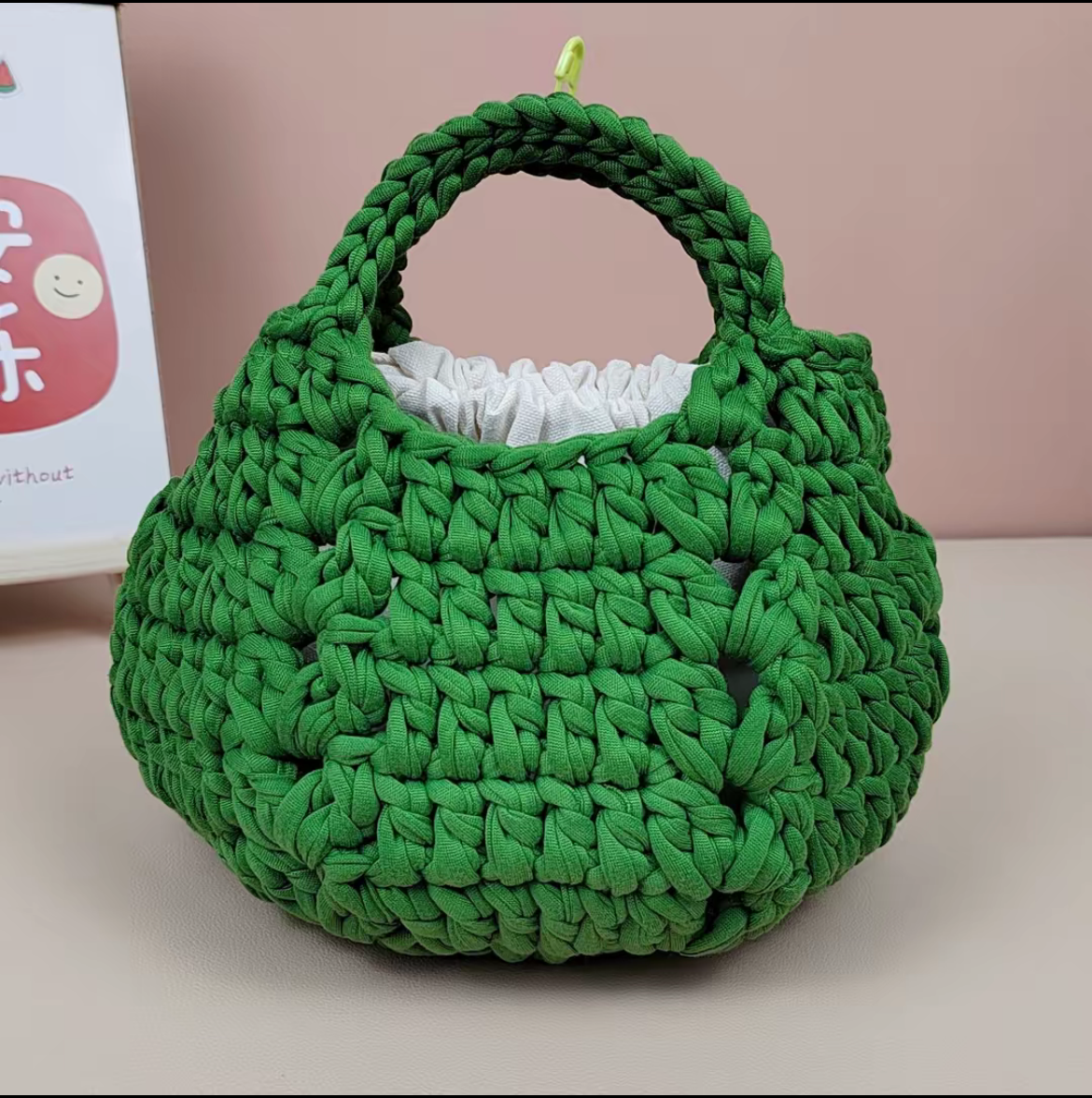 Stripe Yarn Handmade Knitting Kit – DIY Crochet Tote Bag, Mini Pumpkin Pouch, Delicate Handbag, Handmade Shoulder Bag
