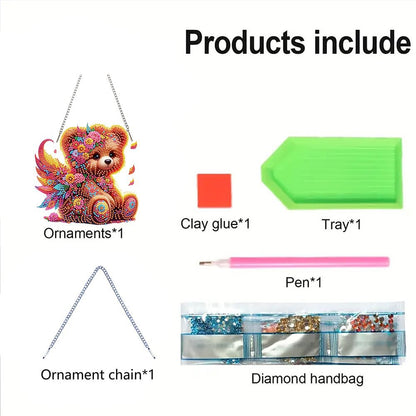 5D Diamond Painting Pendant - Cartoon Animal Bear Keychain for Kids DIY