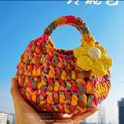 Stripe Yarn Handmade Knitting Kit – DIY Crochet Tote Bag, Mini Pumpkin Pouch, Delicate Handbag, Handmade Shoulder Bag