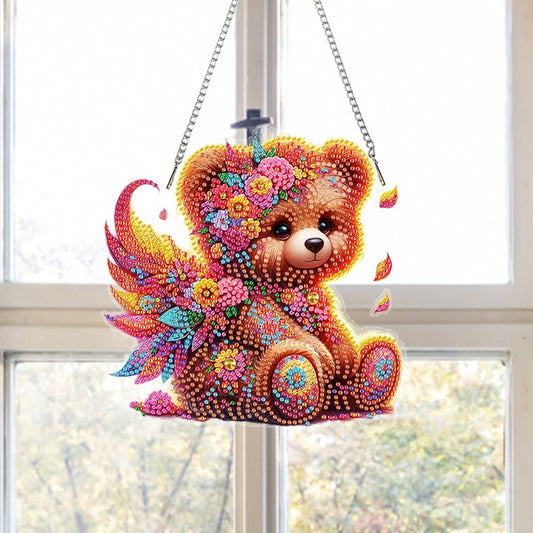 5D Diamond Painting Pendant - Cartoon Animal Bear Keychain for Kids DIY