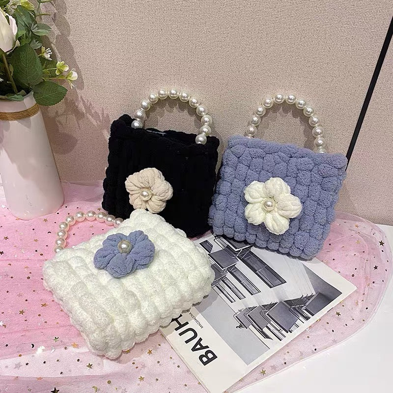 Puff Flower DIY Handmade Crochet Bag – Valentine’s Day Gift for Girlfriend (Materials Kit, Plush Crossbody Bag)