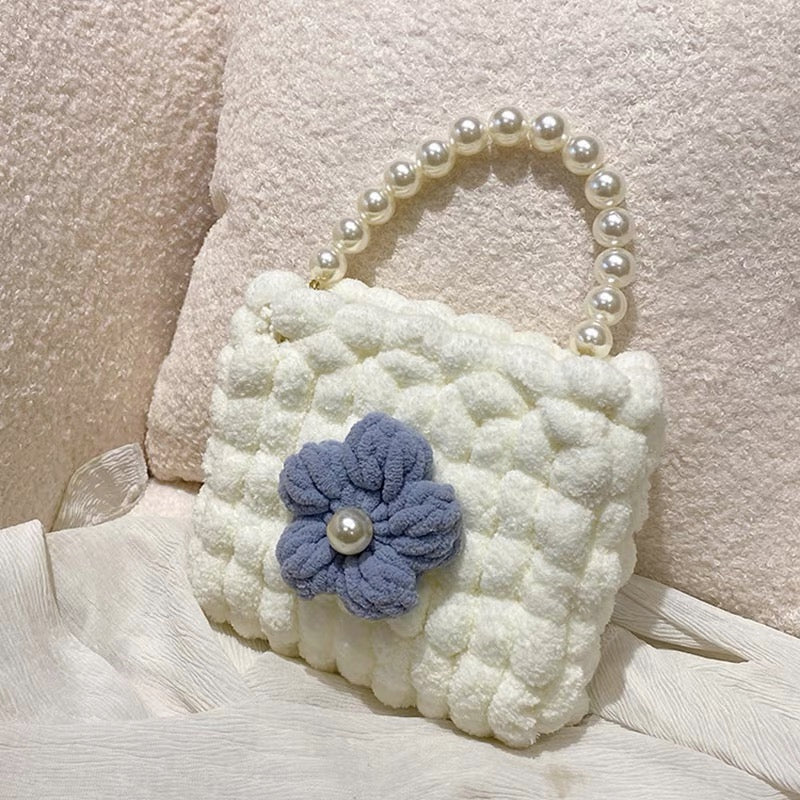 Puff Flower DIY Handmade Crochet Bag – Valentine’s Day Gift for Girlfriend (Materials Kit, Plush Crossbody Bag)