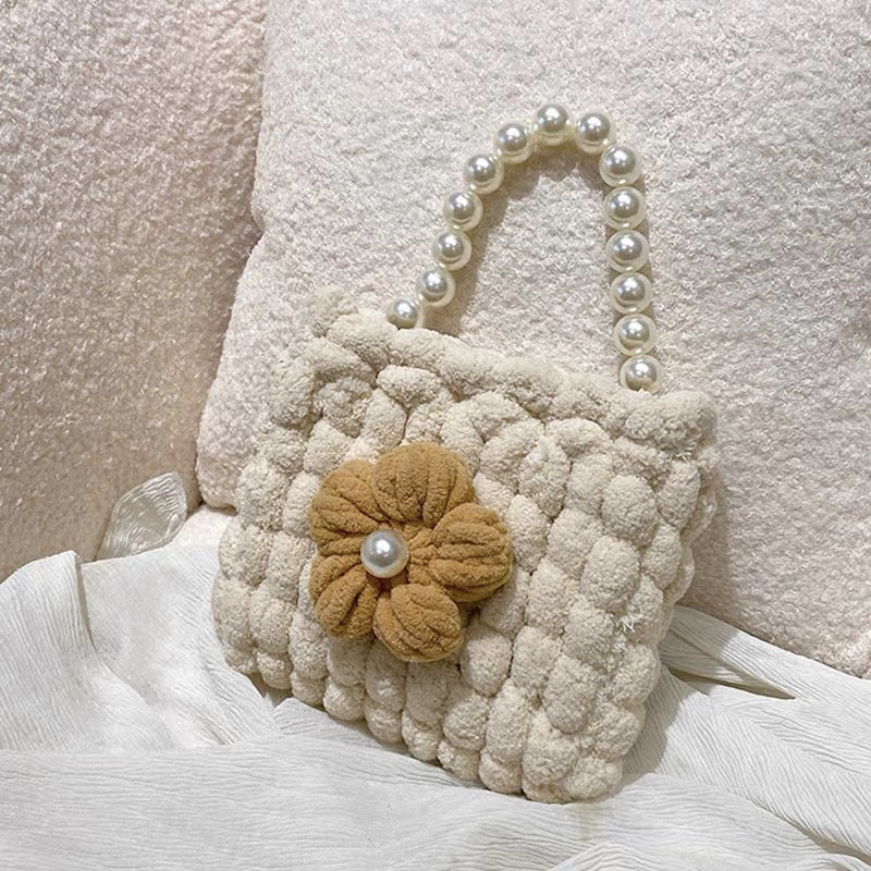 Puff Flower DIY Handmade Crochet Bag – Valentine’s Day Gift for Girlfriend (Materials Kit, Plush Crossbody Bag)