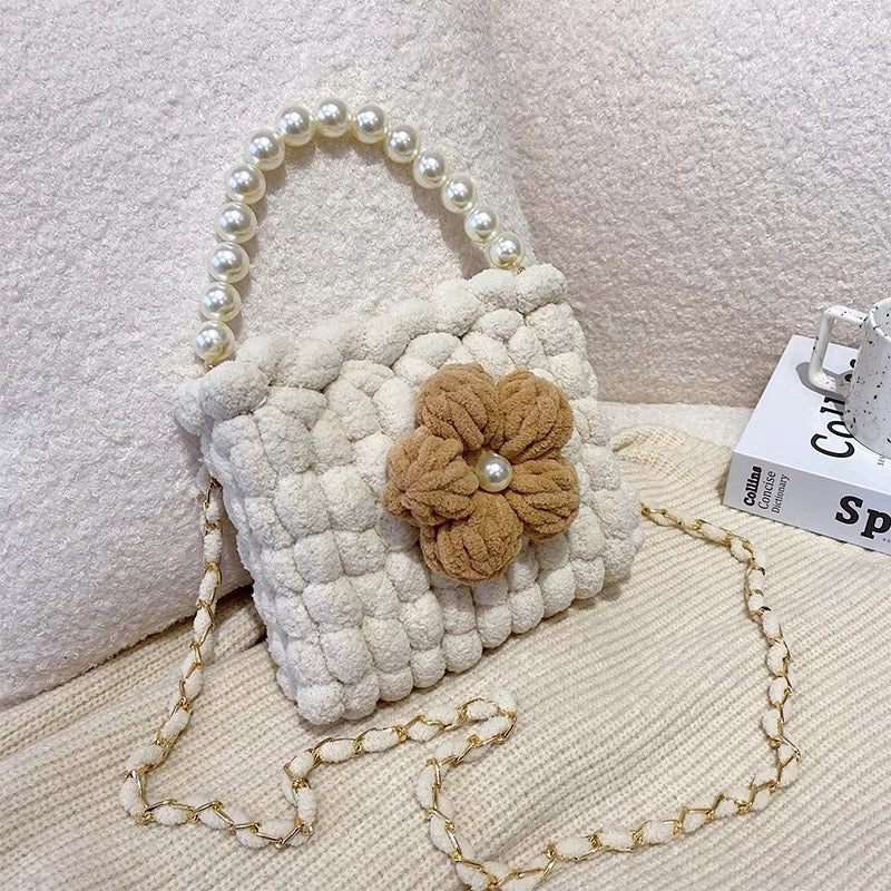 Puff Flower DIY Handmade Crochet Bag – Valentine’s Day Gift for Girlfriend (Materials Kit, Plush Crossbody Bag)