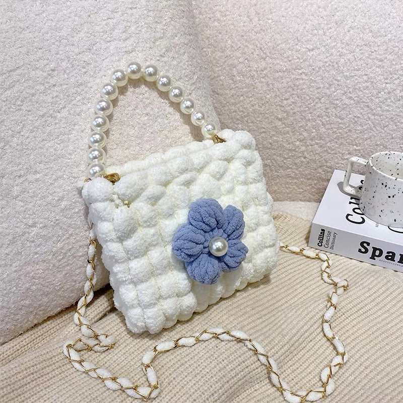Puff Flower DIY Handmade Crochet Bag – Valentine’s Day Gift for Girlfriend (Materials Kit, Plush Crossbody Bag)