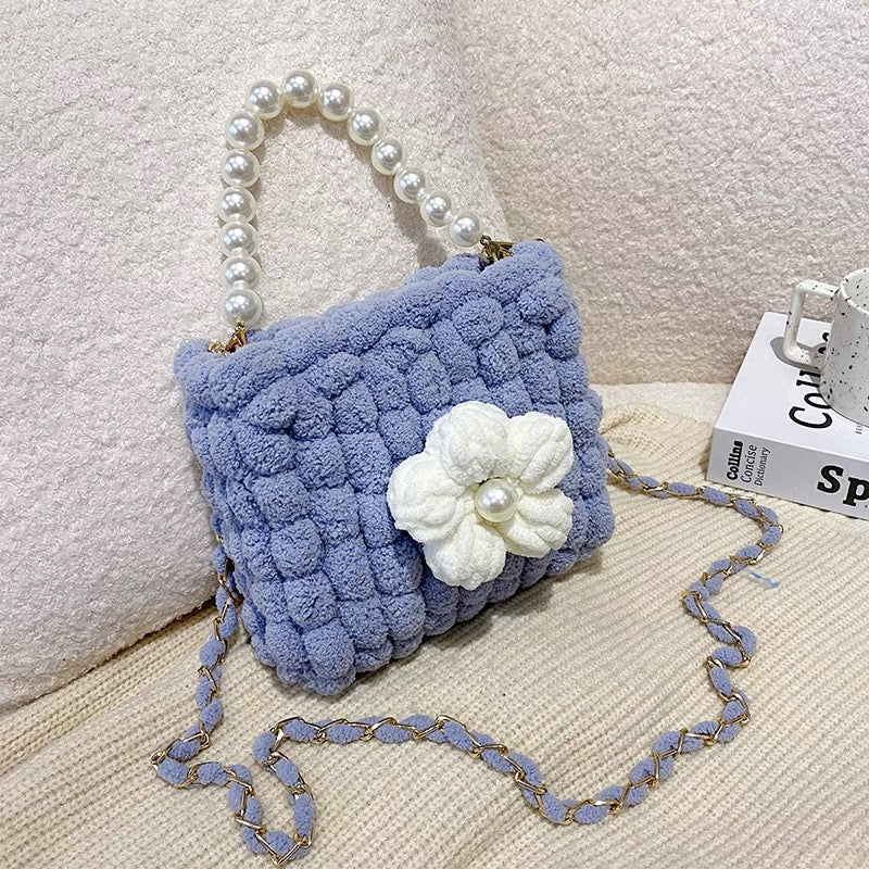 Puff Flower DIY Handmade Crochet Bag – Valentine’s Day Gift for Girlfriend (Materials Kit, Plush Crossbody Bag)