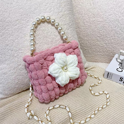 Puff Flower DIY Handmade Crochet Bag – Valentine’s Day Gift for Girlfriend (Materials Kit, Plush Crossbody Bag)