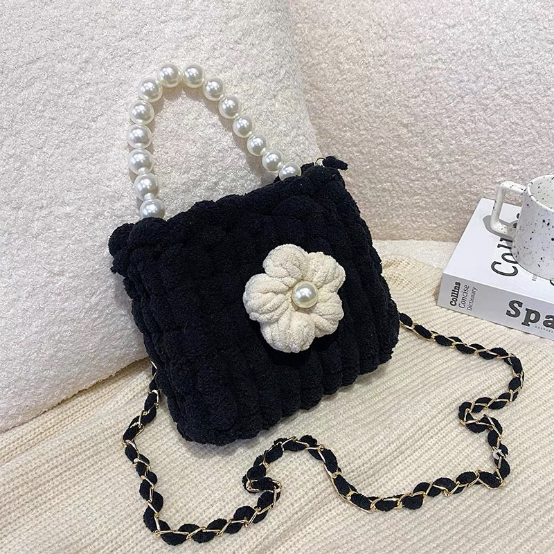 Puff Flower DIY Handmade Crochet Bag – Valentine’s Day Gift for Girlfriend (Materials Kit, Plush Crossbody Bag)