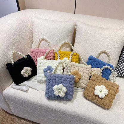 Puff Flower DIY Handmade Crochet Bag – Valentine’s Day Gift for Girlfriend (Materials Kit, Plush Crossbody Bag)