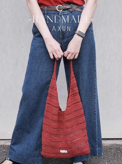 DIY Crochet Bag Kit with Hollow Cotton Yarn - Handmade Lace Knit Shoulder Bag Craft Material Set (Perfect Gift for Beginners)