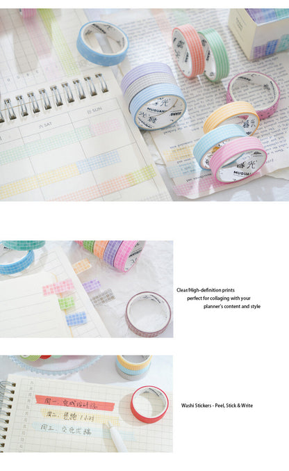 10 Rolls Basic Style Washi Tape Set - Pastel Macaron Solid Colors & Classic Grids for Journal DIY