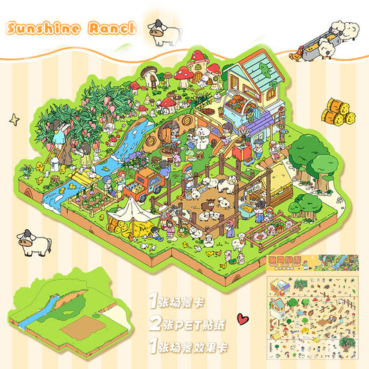 3D Layered Landscape Sticker - Large DIY Collage Decal for Stress Relief