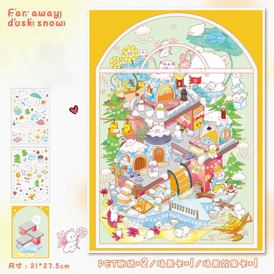 3D Layered Landscape Sticker - Large DIY Collage Decal for Stress Relief