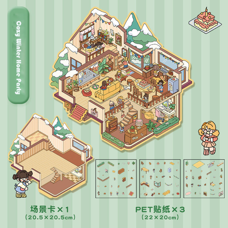 3D Layered Landscape Sticker - Large DIY Collage Decal for Stress Relief