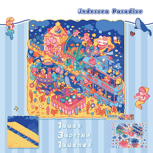 3D Layered Landscape Sticker - Large DIY Collage Decal for Stress Relief