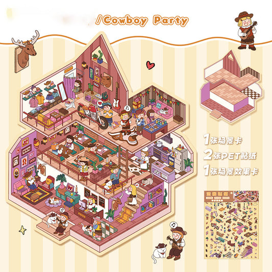 3D Layered Landscape Sticker - Large DIY Collage Decal for Stress Relief