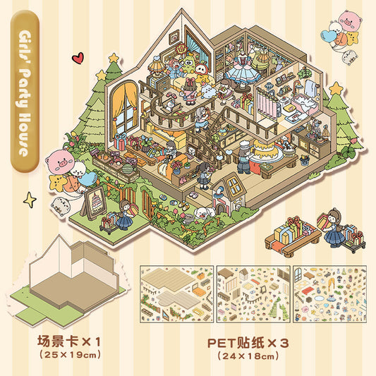 3D Layered Landscape Sticker - Large DIY Collage Decal for Stress Relief