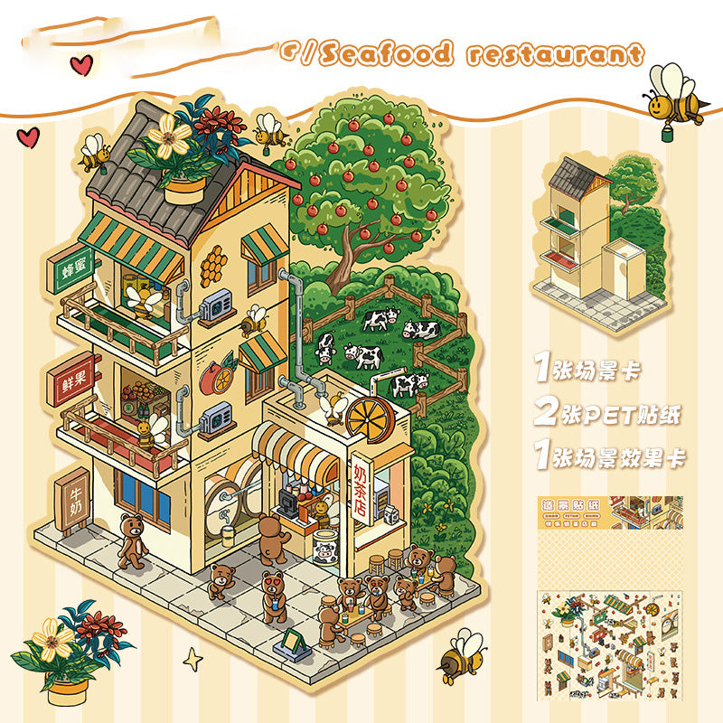 3D Layered Landscape Sticker - Large DIY Collage Decal for Stress Relief