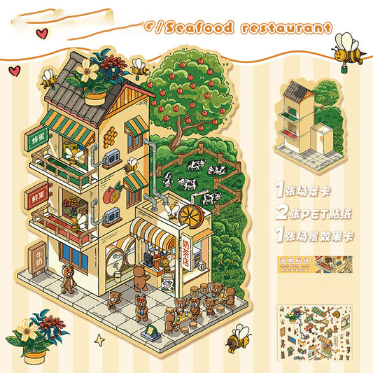 3D Layered Landscape Sticker - Large DIY Collage Decal for Stress Relief