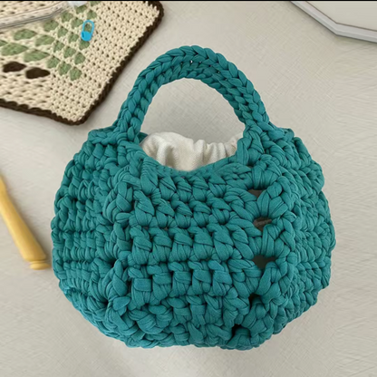 Stripe Yarn Handmade Knitting Kit – DIY Crochet Tote Bag, Mini Pumpkin Pouch, Delicate Handbag, Handmade Shoulder Bag