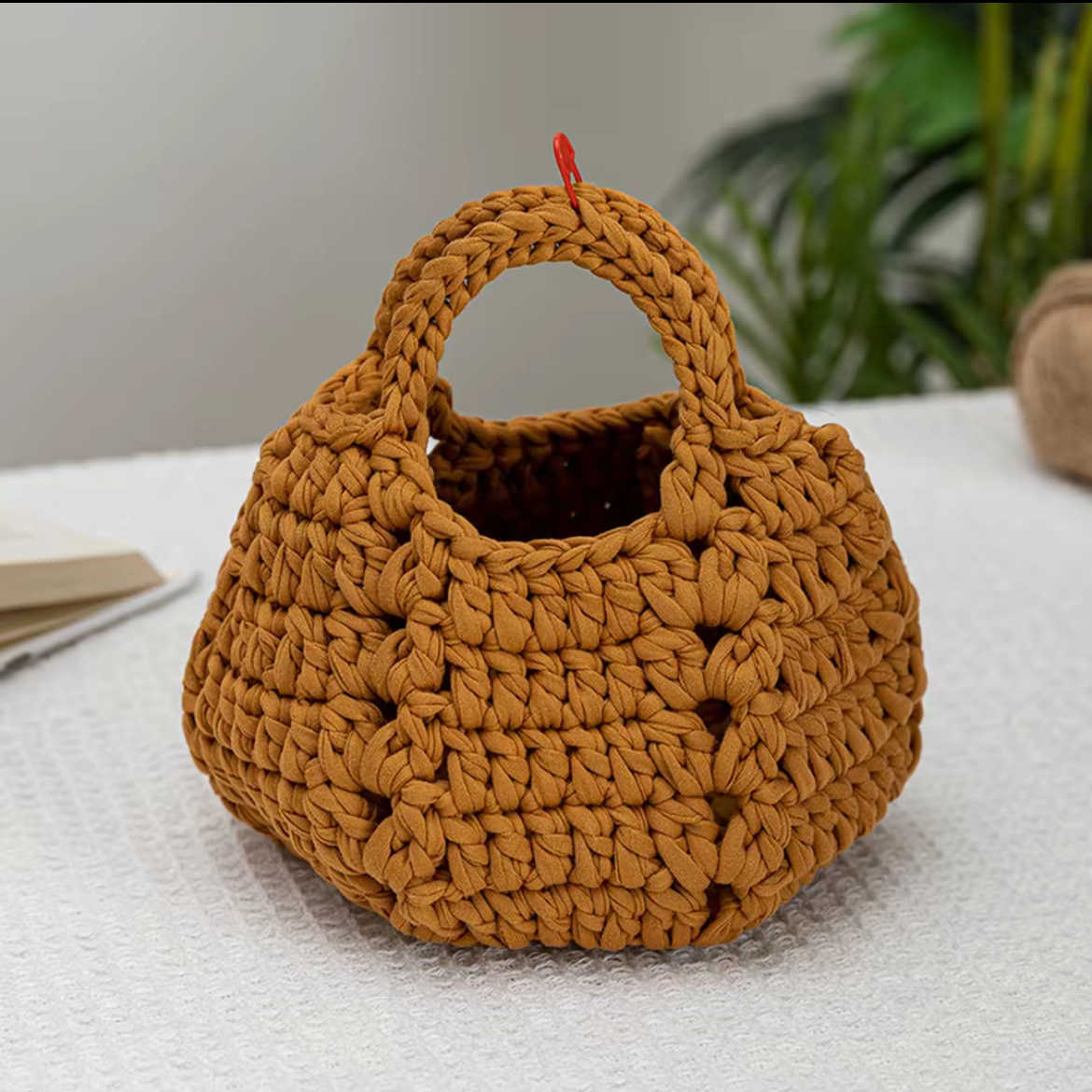 Stripe Yarn Handmade Knitting Kit – DIY Crochet Tote Bag, Mini Pumpkin Pouch, Delicate Handbag, Handmade Shoulder Bag