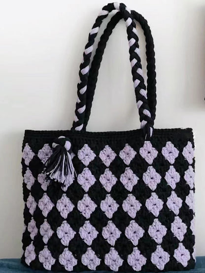 Diamond Pattern Bag - Black + Purple DIY Handmade Knitting Kit