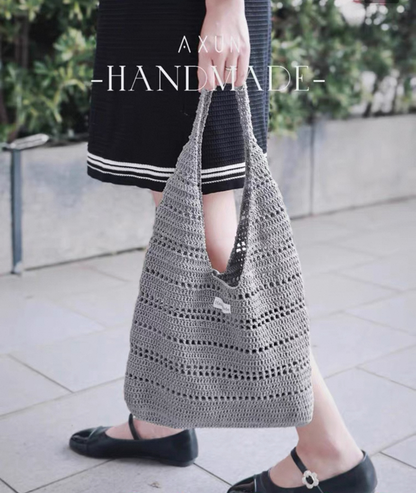 DIY Crochet Bag Kit with Hollow Cotton Yarn - Handmade Lace Knit Shoulder Bag Craft Material Set (Perfect Gift for Beginners)