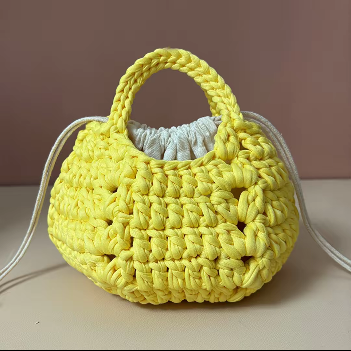 Stripe Yarn Handmade Knitting Kit – DIY Crochet Tote Bag, Mini Pumpkin Pouch, Delicate Handbag, Handmade Shoulder Bag