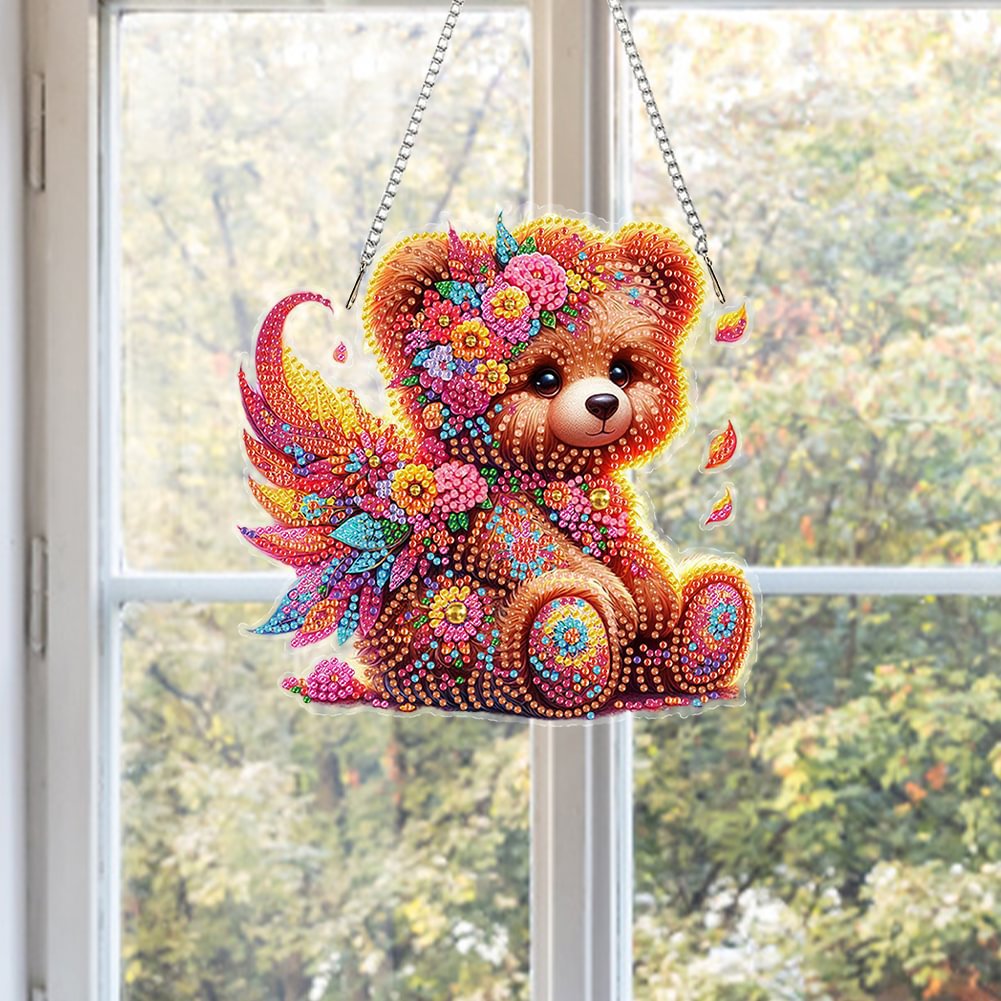 5D Diamond Painting Pendant - Cartoon Animal Bear Keychain for Kids DIY