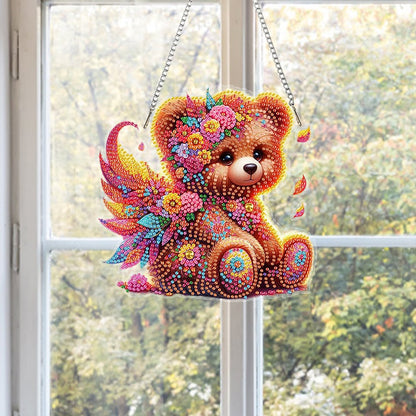 5D Diamond Painting Pendant - Cartoon Animal Bear Keychain for Kids DIY