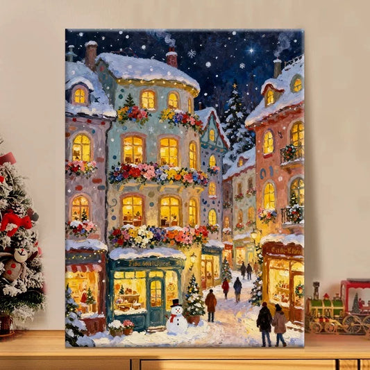 Snowy Christmas Street Scene Diamond Painting DIY