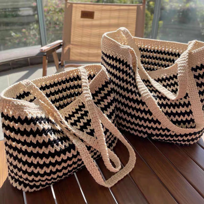Wave-pattern classic color handmade crochet bag DIY
