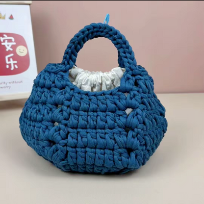 Stripe Yarn Handmade Knitting Kit – DIY Crochet Tote Bag, Mini Pumpkin Pouch, Delicate Handbag, Handmade Shoulder Bag