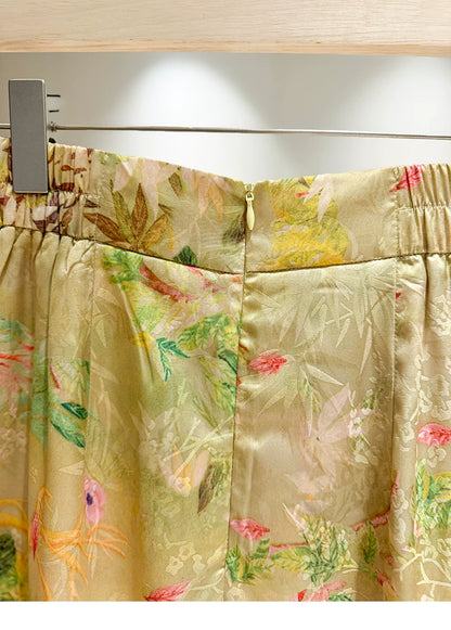 Elegant Chinese-Inspired Summer Set: Waist-Defining Diagonal Top & Jacquard Midi Skirt