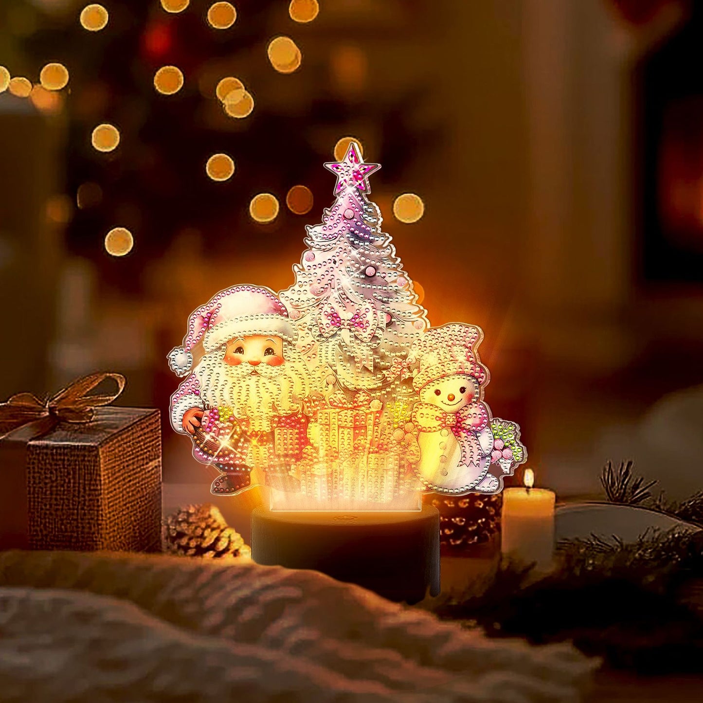 Acrylic Diamond Painting Kit with Christmas Pattern, Touch Sensor Night Light, 5D Diamond Dot Sticker, DIY Craft