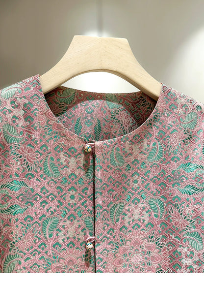 ‌Silk Brocade New Chinese-Style Women's Coat, 2026 Spring Round-Neck Retro Fashion Loose National-Style (or ‘Oriental-Style’) Jacquard Top