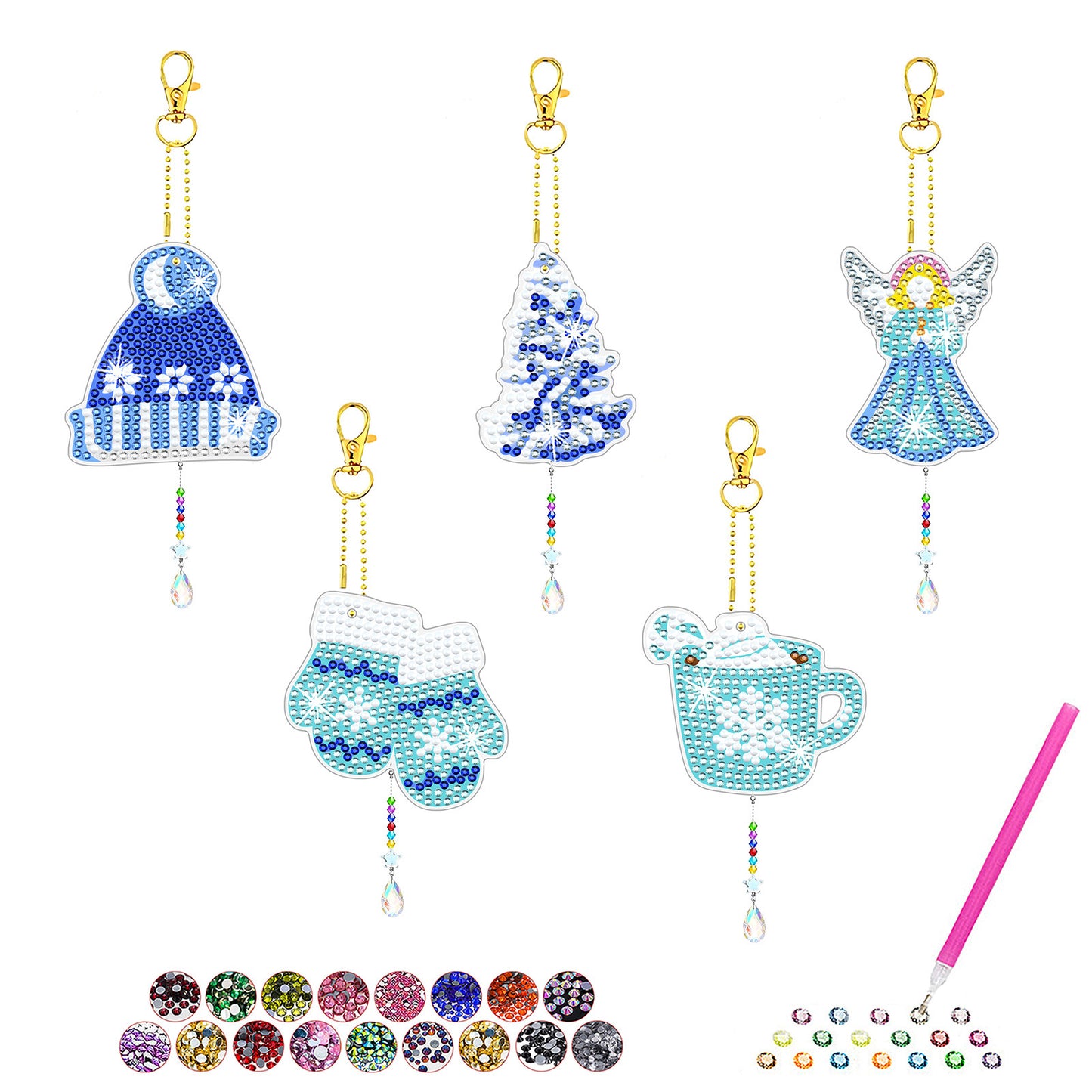 ‌Custom Christmas Diamond Painting DIY Full Drill Diamond Wind Chime Pendant Keychain Cross-border Diamond Art Kit