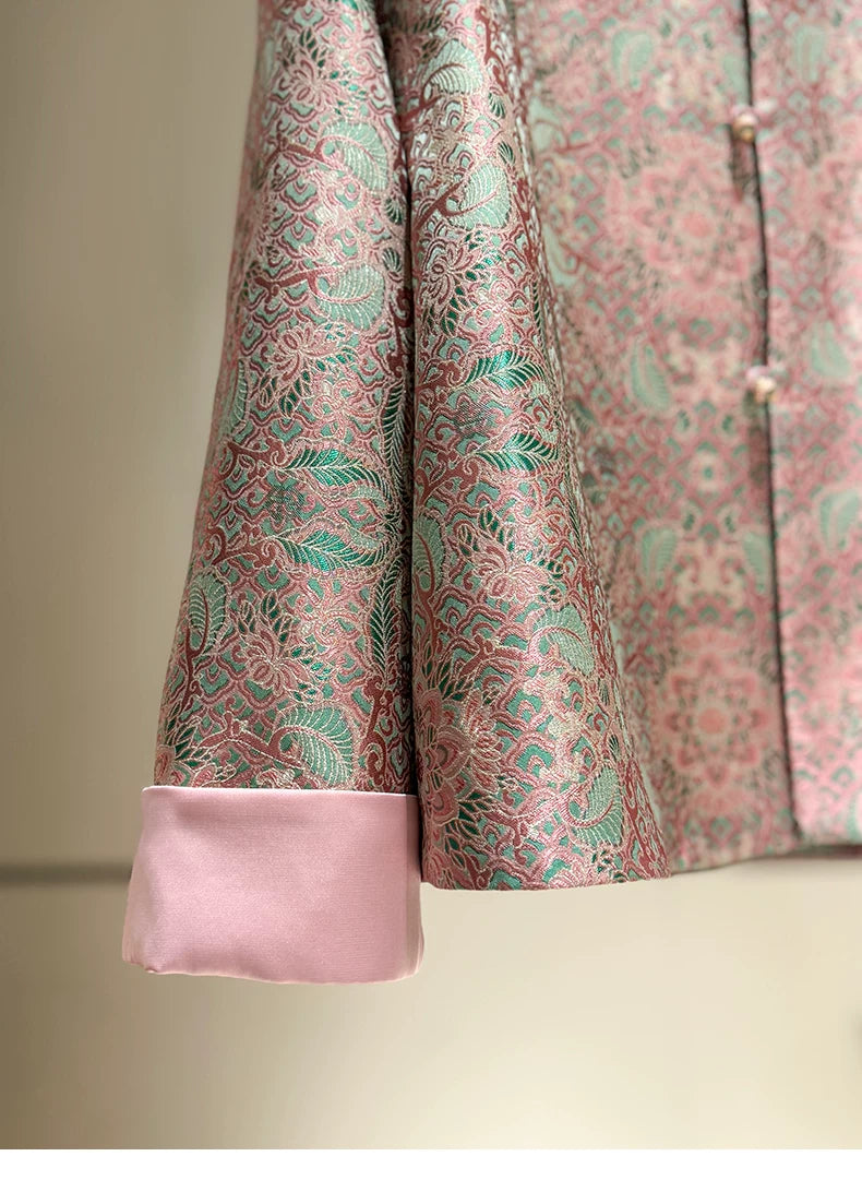 ‌Silk Brocade New Chinese-Style Women's Coat, 2026 Spring Round-Neck Retro Fashion Loose National-Style (or ‘Oriental-Style’) Jacquard Top