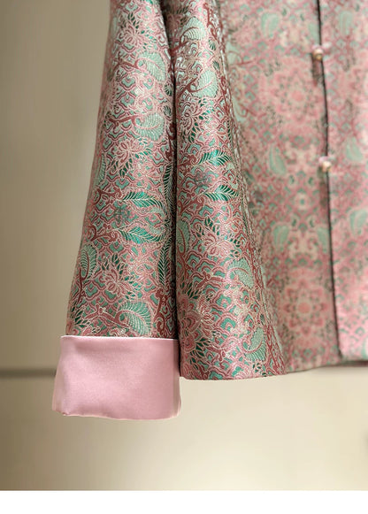 ‌Silk Brocade New Chinese-Style Women's Coat, 2026 Spring Round-Neck Retro Fashion Loose National-Style (or ‘Oriental-Style’) Jacquard Top