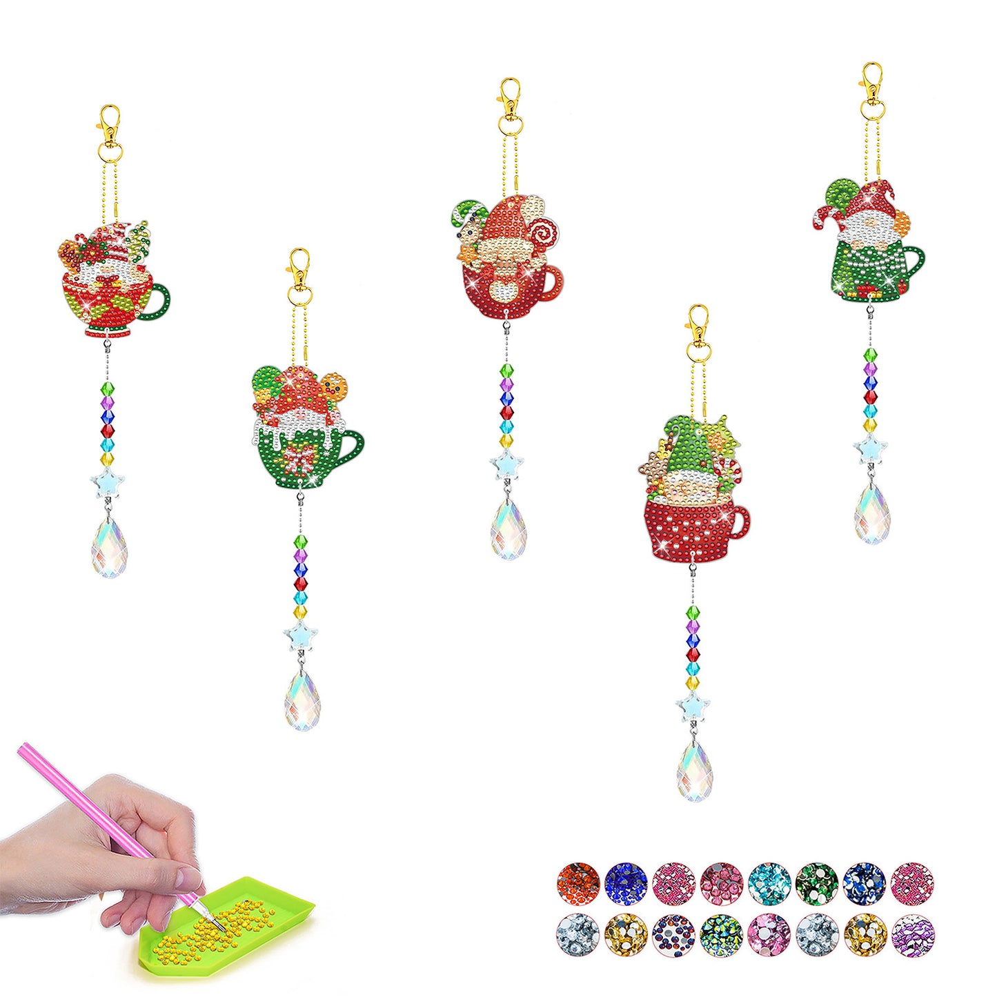 ‌Custom Christmas Diamond Painting DIY Full Drill Diamond Wind Chime Pendant Keychain Cross-border Diamond Art Kit