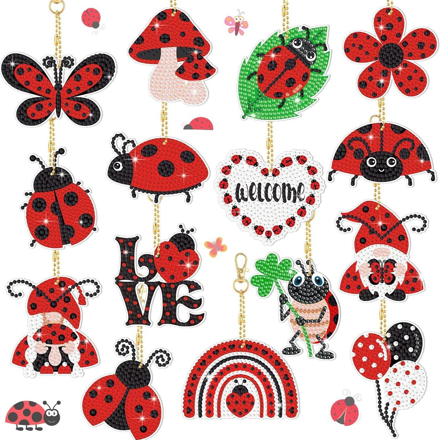 ‌Handmade DIY Diamond Painting Keychain Set with Drill Painting Pendant Craft Kit Diamond Sticker Accessories