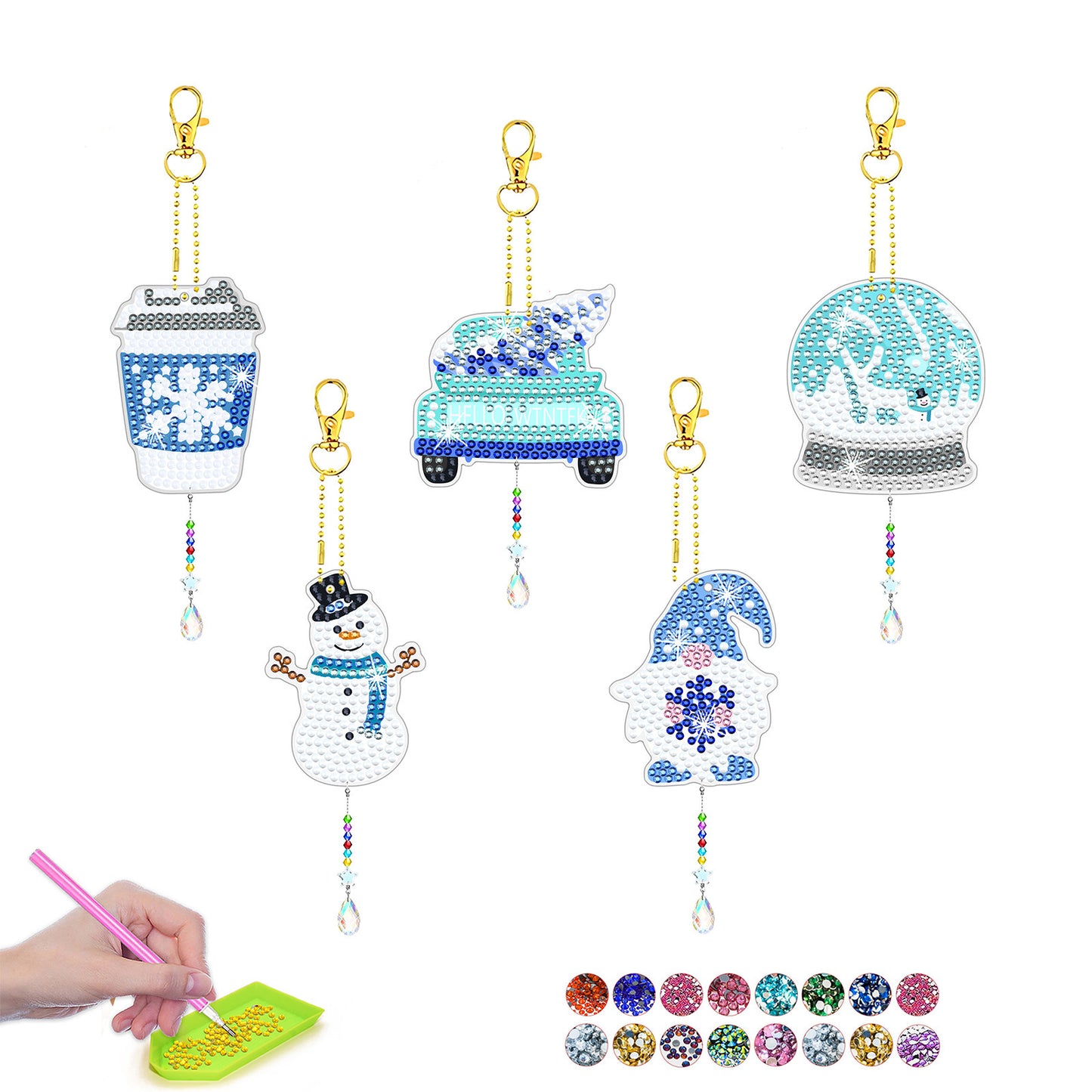 ‌Custom Christmas Diamond Painting DIY Full Drill Diamond Wind Chime Pendant Keychain Cross-border Diamond Art Kit