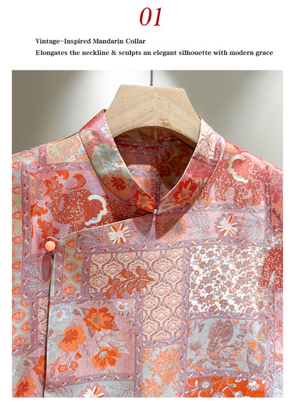 ‌Vintage-Inspired Silk Two-Piece Set‌ Mandarin Collar Shirt + Vest with Frog Closures (Spring 2026 Collection)