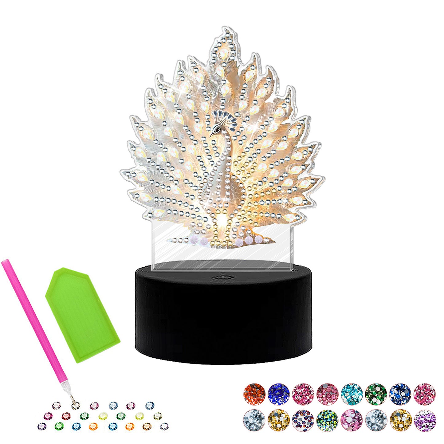 Acrylic Diamond Painting Kit with Christmas Pattern, Touch Sensor Night Light, 5D Diamond Dot Sticker, DIY Craft