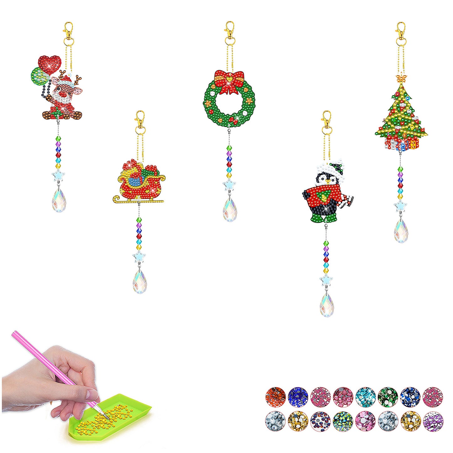 ‌Custom Christmas Diamond Painting DIY Full Drill Diamond Wind Chime Pendant Keychain Cross-border Diamond Art Kit